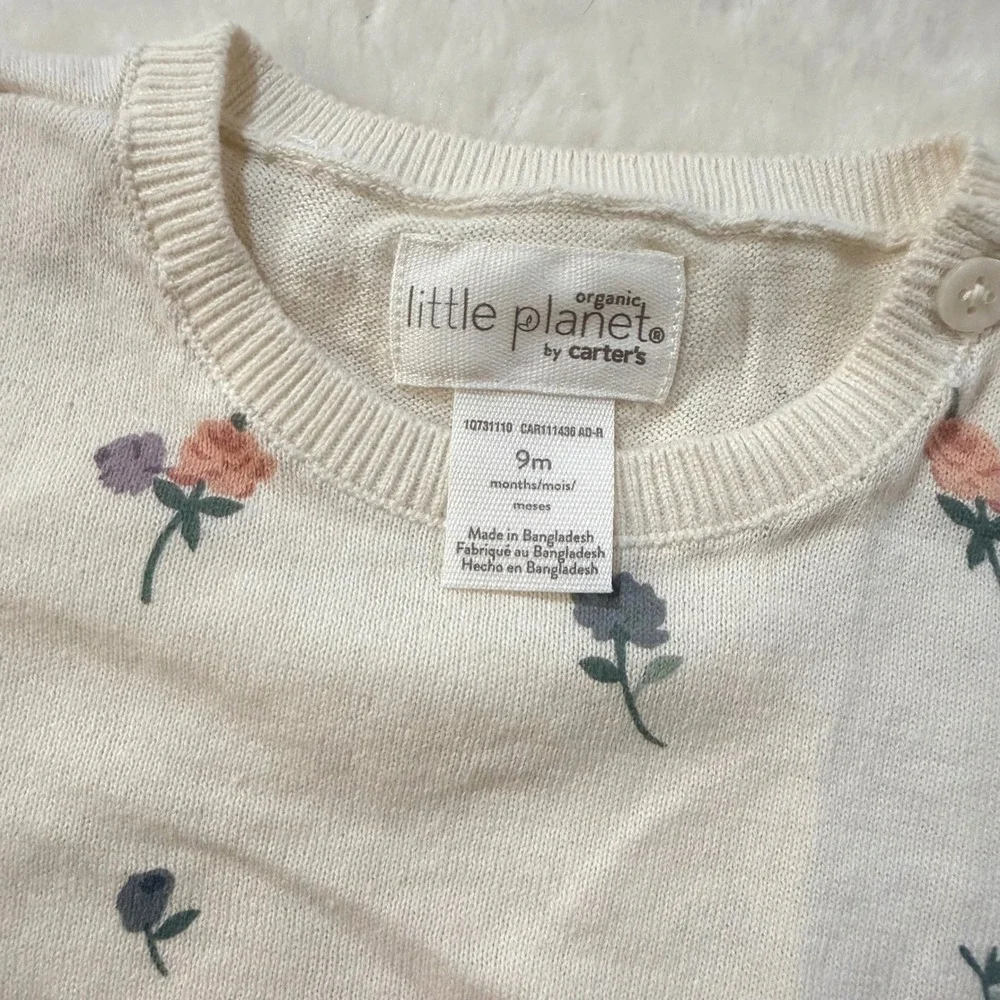 NWT Little Planet‎ by Carter's Organic Cotton Floral Sweater Set 9M Cottagecore